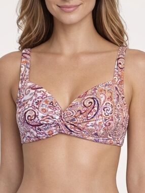 Lands’ End Bikini Top  NWT Underwire Twist Front Paisley UPF 50  Size 8